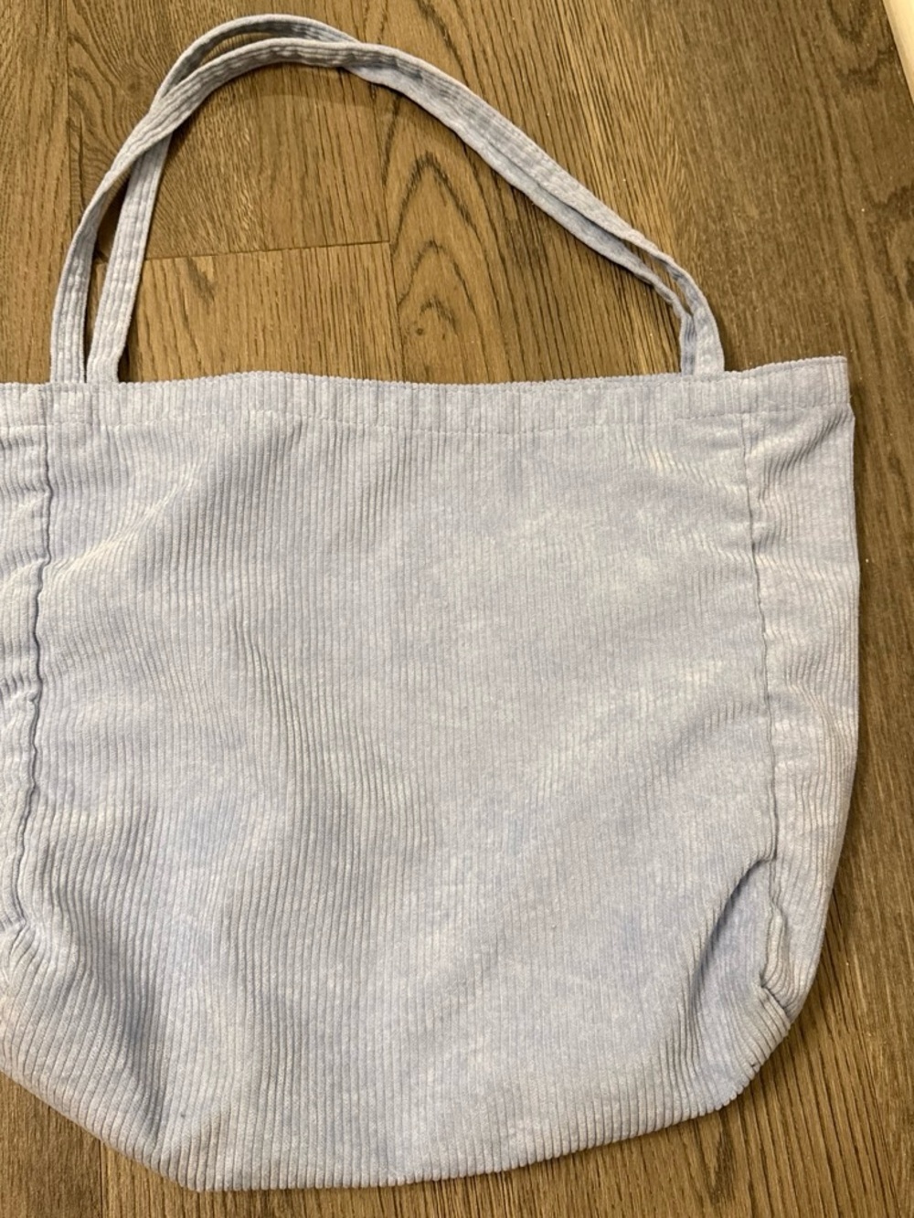 Light Blue Corduroy Tote Bag with Long Straps